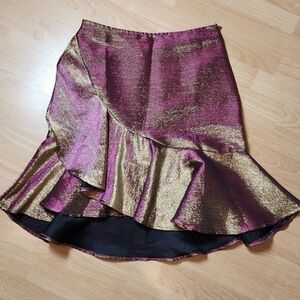 Umgee Holographic Sparkle Ruffle Skirt Fucshia Purple Gold Size Medium